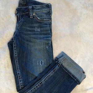 Distressed Silver Jean Capris